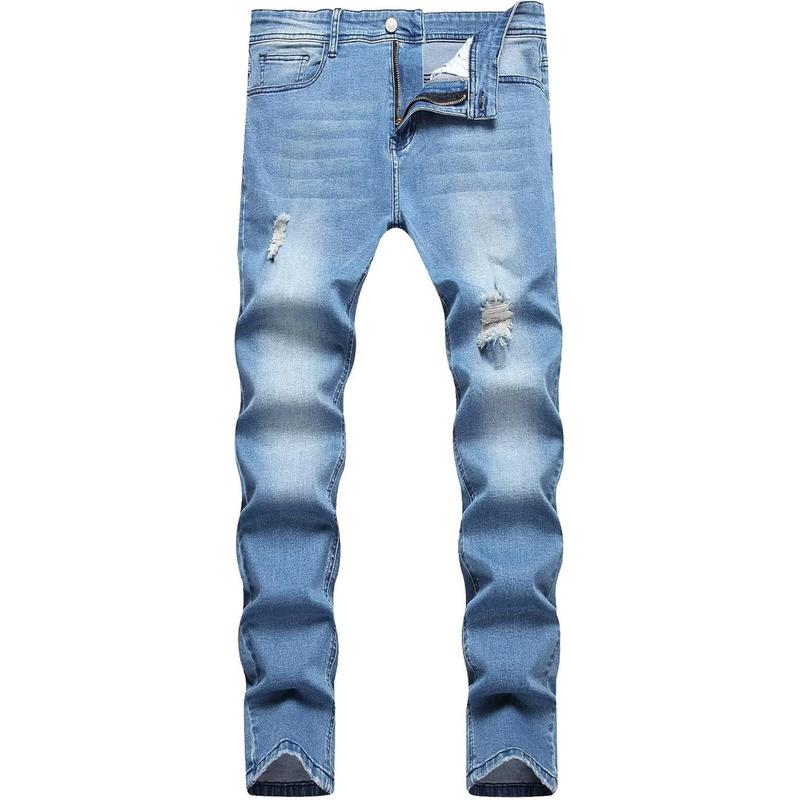 *LONGBIDA Sculpted Style Ripped Straight Leg Denim Men's Slim Fit Stretch N