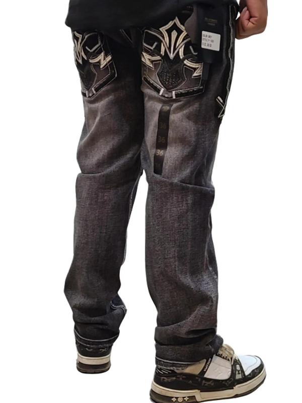 Ace of Diamond Grey Wash Men Denim Embroidered Jeans