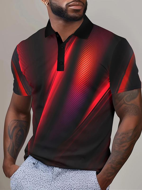 Men's Graphic Short Sleeve Polo Shirt, Regular Fit Color-block Button Front Top for Daily Wear, Casual Men's Clothes for All Seasons