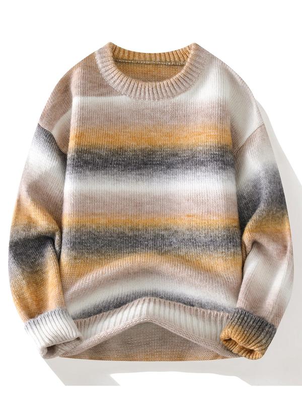 Men's Ombre Print Drop Shoulder Crew Neck Sweater Pullover, Loose Casual Long Sleeve Round Neck Jumper for Fall & Winter, Fashion Men's Knitwear for Daily Wear