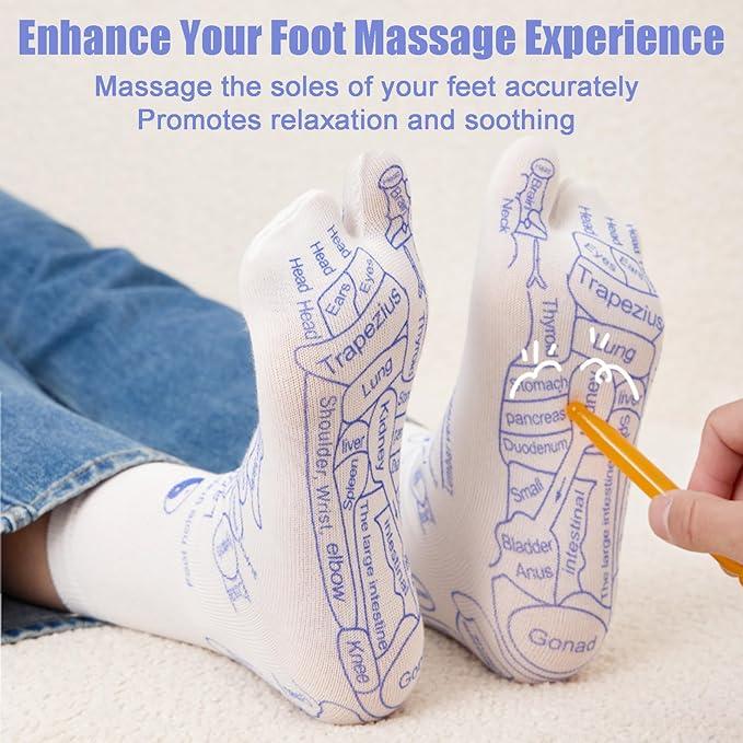 Reflexology Socks Set - Reflexology Socks with Massage Tool - Foot Pain Relief and Acupressure Reflexology Foot Massage Socks ， White