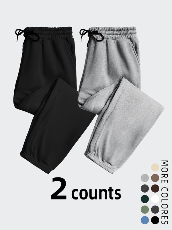 Men's Solid Color Drawstring Waist Pocket Sweatpants, Casual Comfy Warm Elastic Waist Trousers for Fall & Winter, Men's Bottoms for Daily Wear