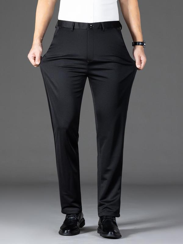 Men's Solid Button Fly Pocket Suit Pants, Business Formal Pants for Work Office, Men's Trousers for All Seasons