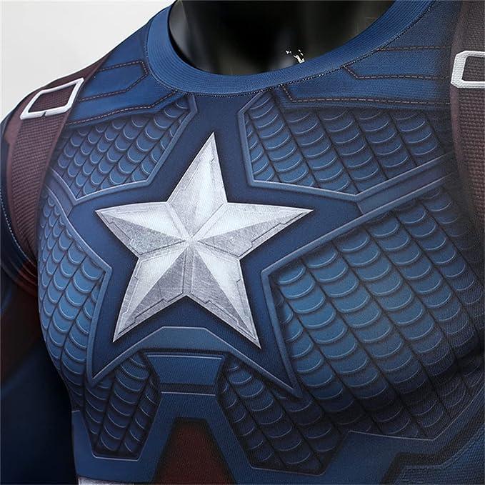 3D Super Hero Quick-Drying Elastic Compression Sport Cosplay Short  Long Sleeves T-Shirt Casual Menswear Clothes Costumes (Captain Style) Gamis Bestie