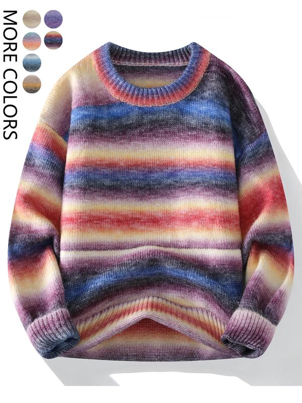 Men's Ombre Print Drop Shoulder Crew Neck Sweater Pullover, Loose Casual Long Sleeve Round Neck Jumper for Fall & Winter, Fashion Men's Knitwear for Daily Wear