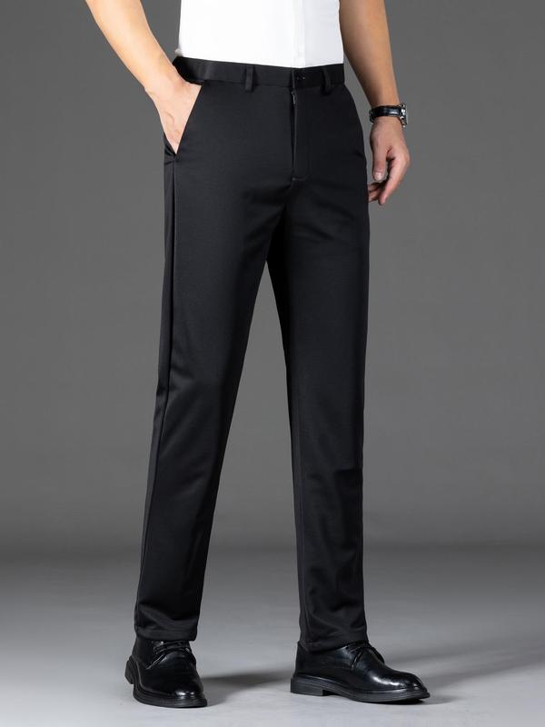 Men's Solid Button Fly Pocket Suit Pants, Business Formal Pants for Work Office, Men's Trousers for All Seasons