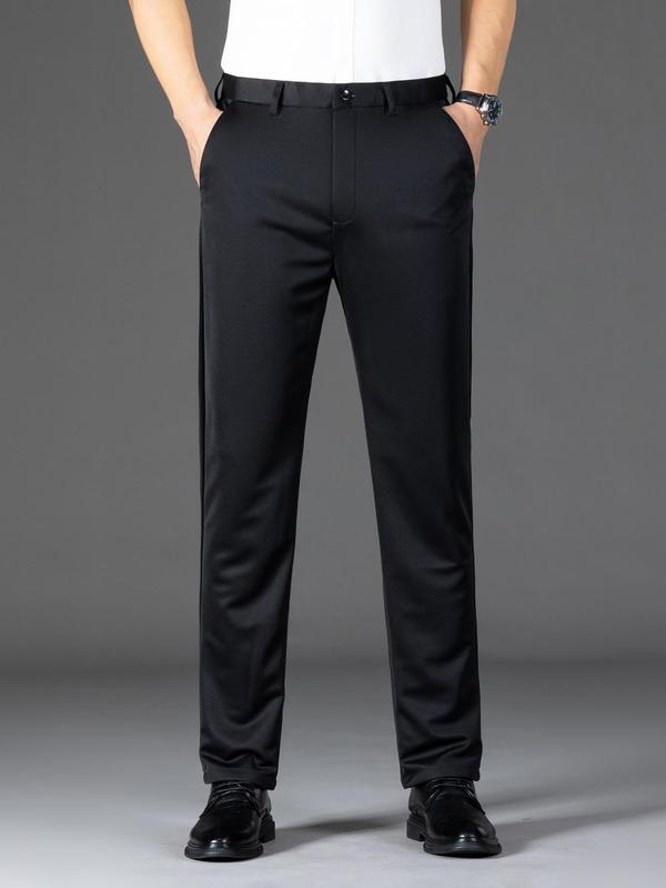 Men's Solid Button Fly Pocket Suit Pants, Business Formal Pants for Work Office, Men's Trousers for All Seasons