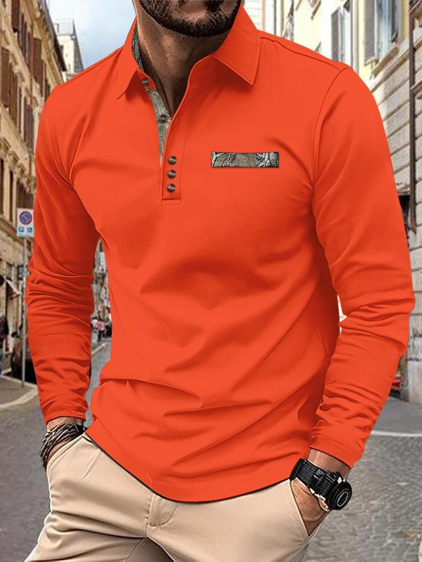 Men's Solid Color 1 4 Button Lapel Shirt, Regular Fit Casual Comfy Long Sleeve Top for Fall & Winter, Men's Clothes for Daily Wear