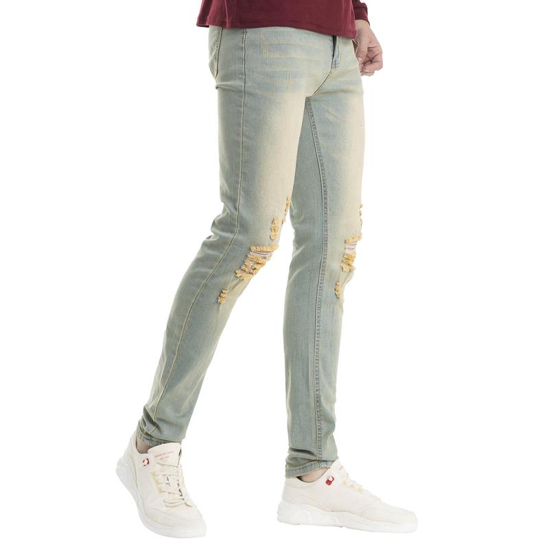 *LONGBIDA Sculpted Style Ripped Straight Leg Denim Men's Slim Fit Stretch N