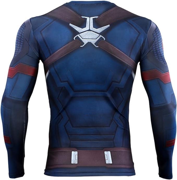 3D Super Hero Quick-Drying Elastic Compression Sport Cosplay Short  Long Sleeves T-Shirt Casual Menswear Clothes Costumes (Captain Style) Gamis Bestie