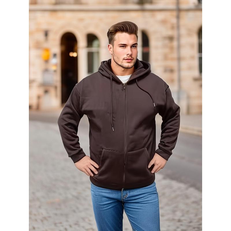 2024Plus Size Men's Oversized Solid Hooded Jacket with Zipper - Fall Winter Warmthdandy