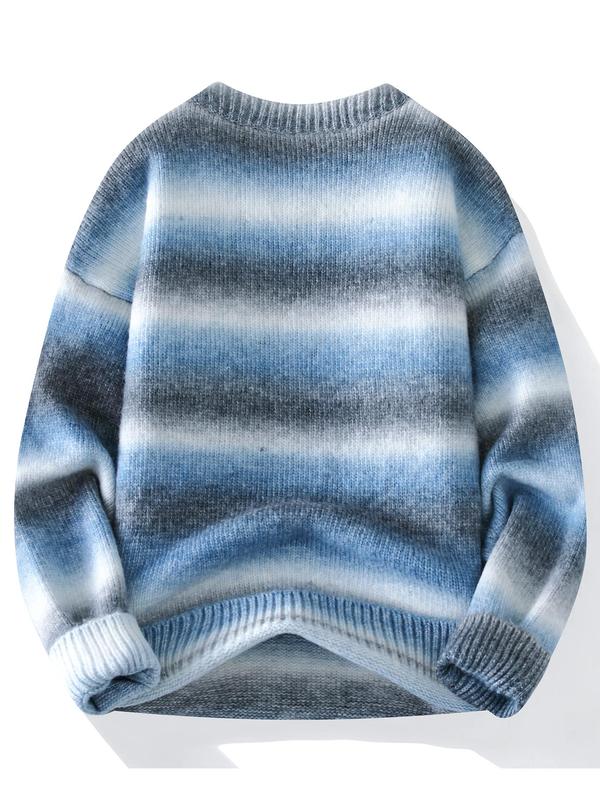 Men's Ombre Print Drop Shoulder Crew Neck Sweater Pullover, Loose Casual Long Sleeve Round Neck Jumper for Fall & Winter, Fashion Men's Knitwear for Daily Wear