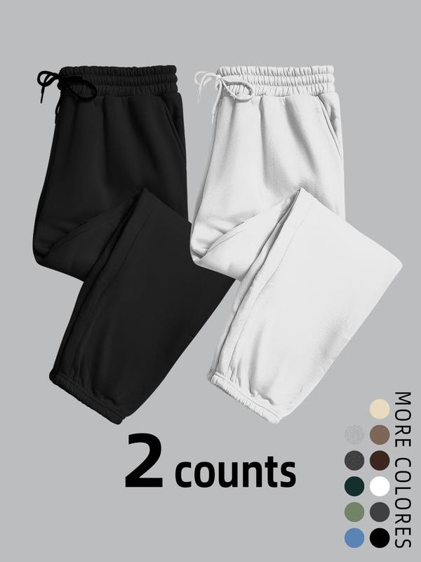 Men's Solid Color Drawstring Waist Pocket Sweatpants, Casual Comfy Warm Elastic Waist Trousers for Fall & Winter, Men's Bottoms for Daily Wear