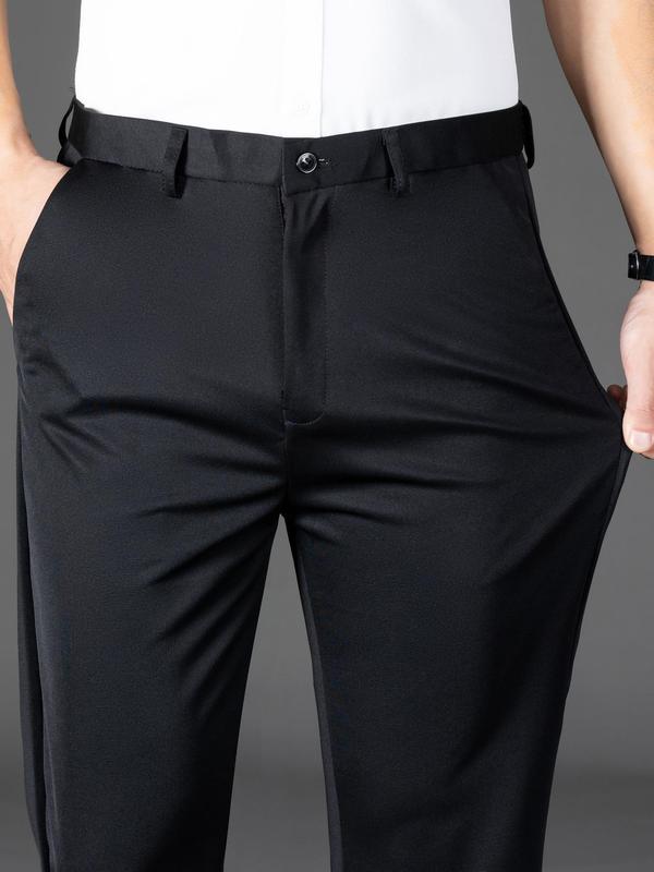 Men's Solid Button Fly Pocket Suit Pants, Business Formal Pants for Work Office, Men's Trousers for All Seasons