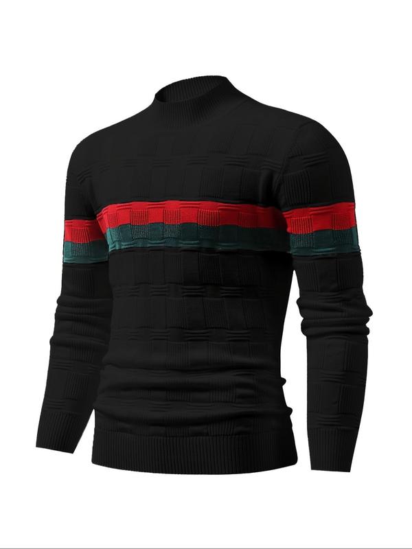 Men's Colorblock Stand Collar Sweater Pullover, Regular Fit Casual Long Sleeve Jumper for Fall & Winter, Fashion Men's Knitwear for Daily Wear