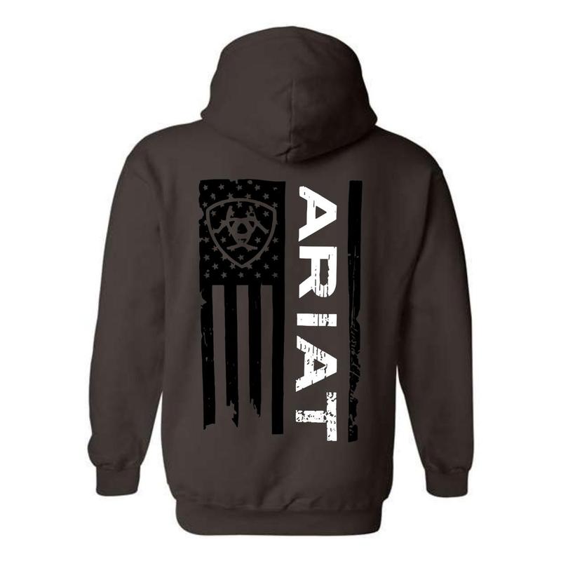 Ariat Hoodie-Sweatshirt-Tshirt - Patriotic Flag and Logo Design, Ideal for Western Lifestyle Enthusiasts, Hoodie for Men and Women, Cotton Hoodie