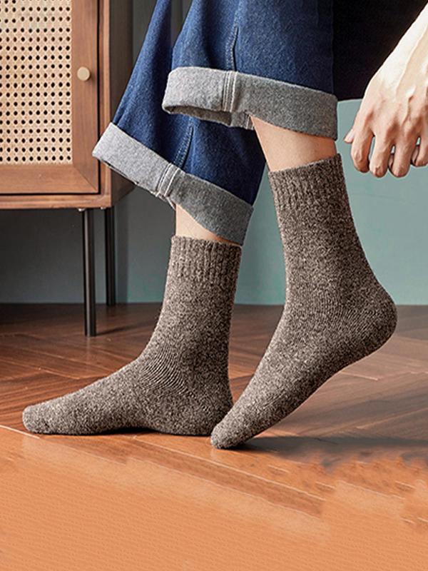 Men's Solid Thermal Lined Fuzzy Socks, Casual Soft Comfy Breathable Socks for Fall & Winter, Men's Socks for Daily Wear