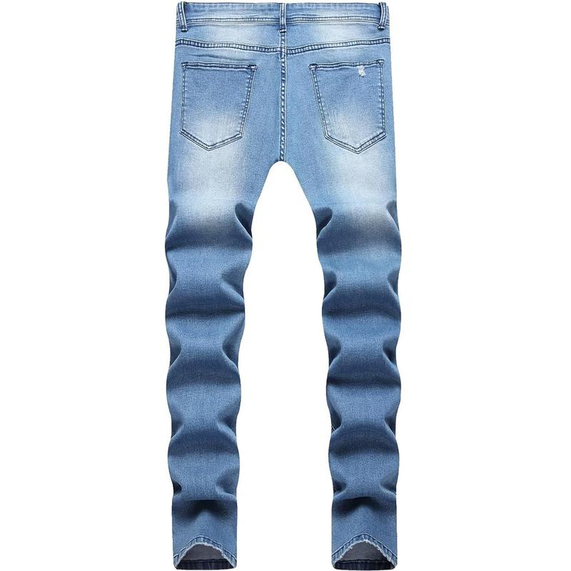 *LONGBIDA Sculpted Style Ripped Straight Leg Denim Men's Slim Fit Stretch N