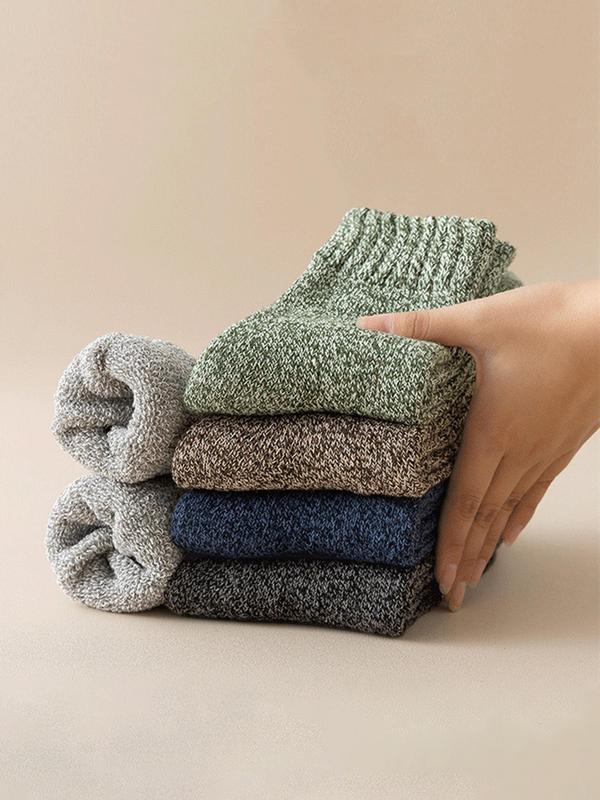 Men's Solid Thermal Lined Fuzzy Socks, Casual Soft Comfy Breathable Socks for Fall & Winter, Men's Socks for Daily Wear