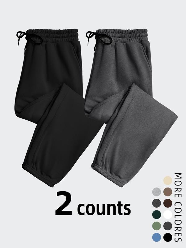 Men's Solid Color Drawstring Waist Pocket Sweatpants, Casual Comfy Warm Elastic Waist Trousers for Fall & Winter, Men's Bottoms for Daily Wear