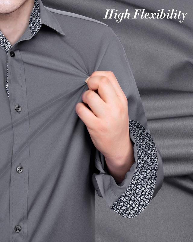 Men's Casual Long Sleeve Stretch Dress Shirt Wrinkle-Free Regular Fit Button Down Shirts