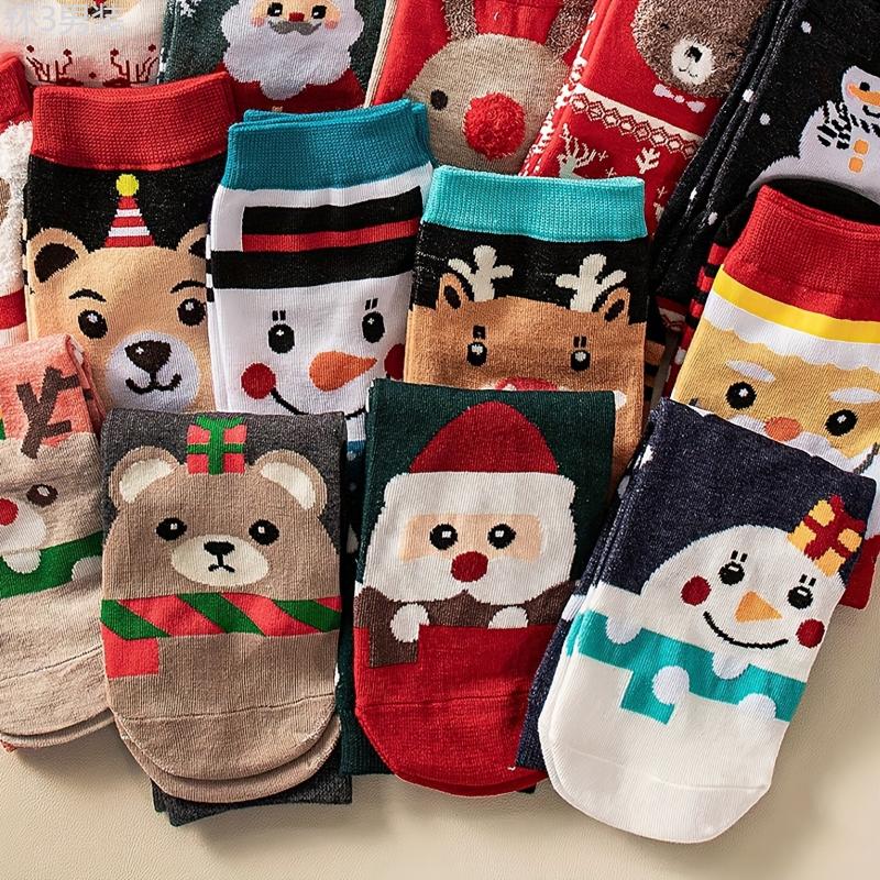 12pcs Christmas Crew Socks for Teens - Festive Cartoon Patterns, Cozy Polyester Blend, Machine Washable - Perfect for Holiday Parties & Performances