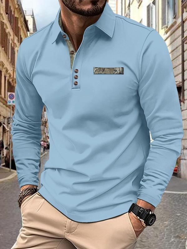 Men's Solid Color 1 4 Button Lapel Shirt, Regular Fit Casual Comfy Long Sleeve Top for Fall & Winter, Men's Clothes for Daily Wear