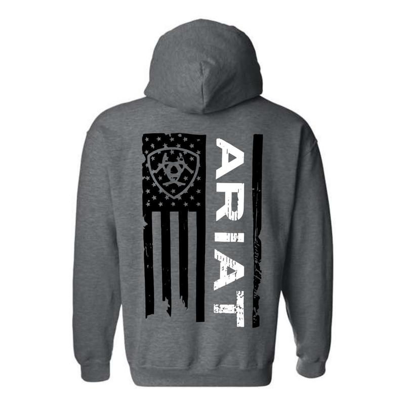 Ariat Hoodie-Sweatshirt-Tshirt - Patriotic Flag and Logo Design, Ideal for Western Lifestyle Enthusiasts, Hoodie for Men and Women, Cotton Hoodie