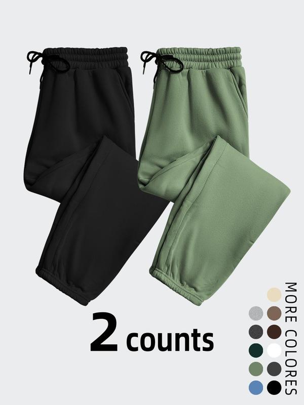 Men's Solid Color Drawstring Waist Pocket Sweatpants, Casual Comfy Warm Elastic Waist Trousers for Fall & Winter, Men's Bottoms for Daily Wear