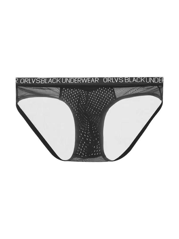 Men's Letter Tape Overlap Waist Sheer Sexy Briefs, Breathable Comfy Drop Waist Panty for Daily Wear, Fashion Men's Underwear for All Seasons