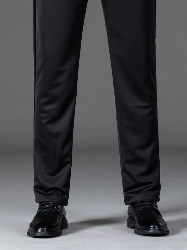 Men's Solid Button Fly Pocket Suit Pants, Business Formal Pants for Work Office, Men's Trousers for All Seasons