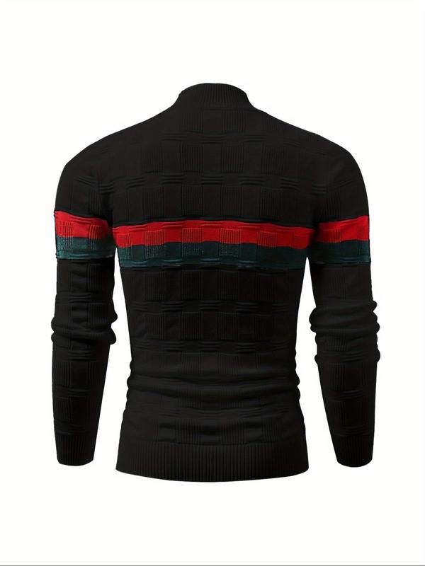 Men's Colorblock Stand Collar Sweater Pullover, Regular Fit Casual Long Sleeve Jumper for Fall & Winter, Fashion Men's Knitwear for Daily Wear