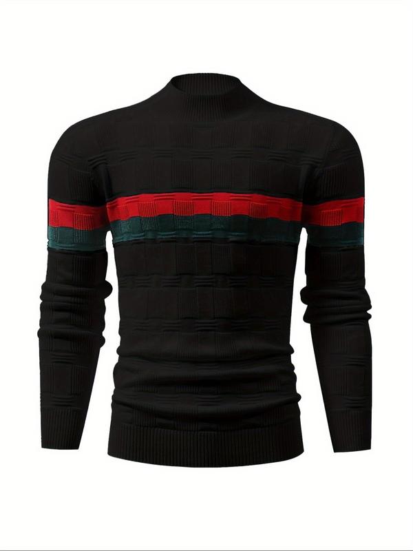 Men's Colorblock Stand Collar Sweater Pullover, Regular Fit Casual Long Sleeve Jumper for Fall & Winter, Fashion Men's Knitwear for Daily Wear