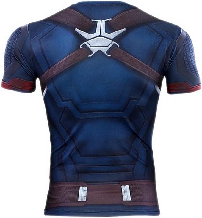 3D Super Hero Quick-Drying Elastic Compression Sport Cosplay Short  Long Sleeves T-Shirt Casual Menswear Clothes Costumes (Captain Style) Gamis Bestie