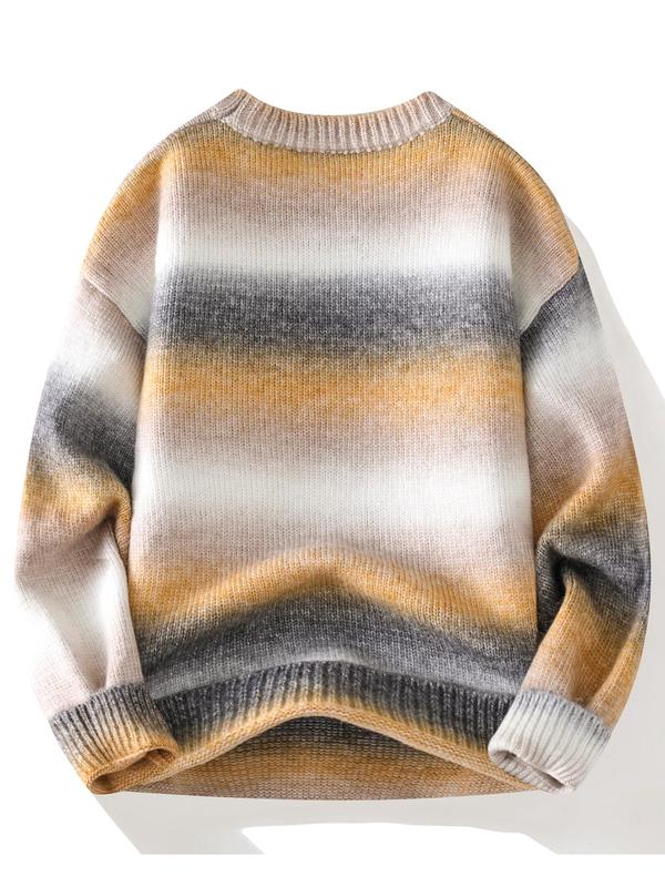 Men's Ombre Print Drop Shoulder Crew Neck Sweater Pullover, Loose Casual Long Sleeve Round Neck Jumper for Fall & Winter, Fashion Men's Knitwear for Daily Wear