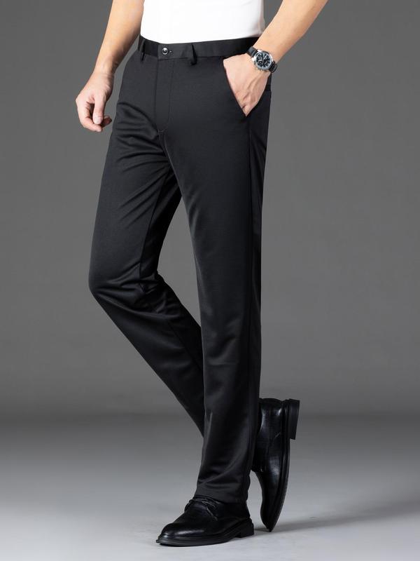 Men's Solid Button Fly Pocket Suit Pants, Business Formal Pants for Work Office, Men's Trousers for All Seasons