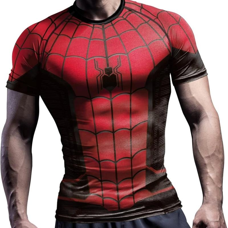 3D Super Hero Quick-Drying Elastic Compression Sport Cosplay Short  Long Sleeves T-Shirt Casual Menswear Clothes Costumes (Captain Style) Gamis Bestie