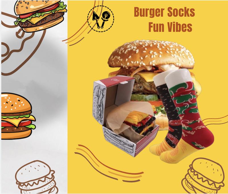 3-Pack Unisex Novelty Burger Socks – Fun Gift for Parties, Holidays, Birthdays, Halloween, and Christmas Stocking Stuffer. Soft Cotton mid-calf sock