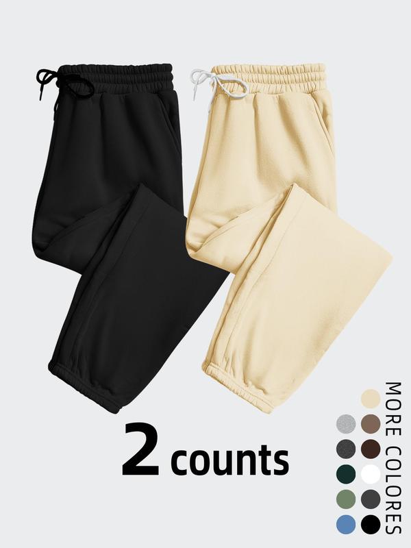 Men's Solid Color Drawstring Waist Pocket Sweatpants, Casual Comfy Warm Elastic Waist Trousers for Fall & Winter, Men's Bottoms for Daily Wear