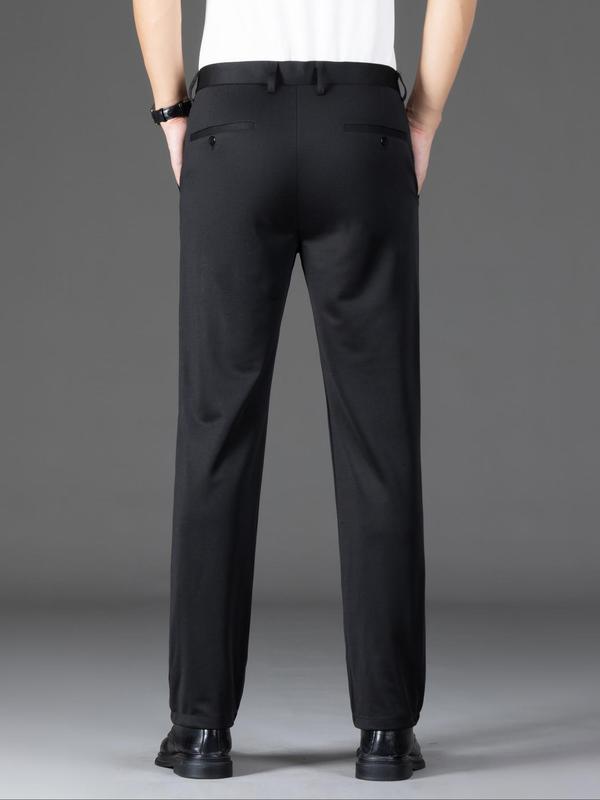 Men's Solid Button Fly Pocket Suit Pants, Business Formal Pants for Work Office, Men's Trousers for All Seasons