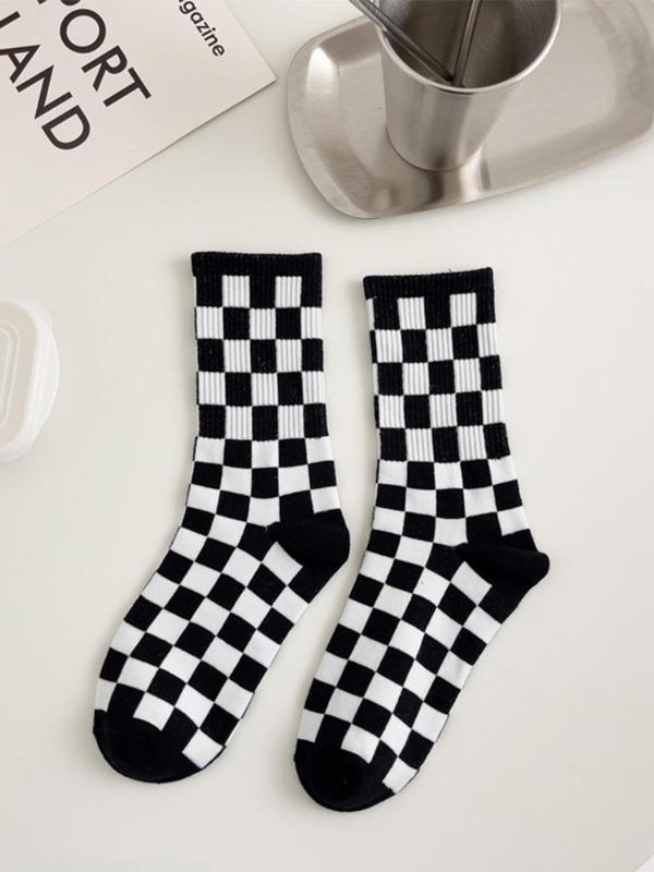 Unisex Plaid Print Mid-calf Socks, Casual Comfy Breathable Socks for Daily Wear, Men and Women's Socks for All Seasons.