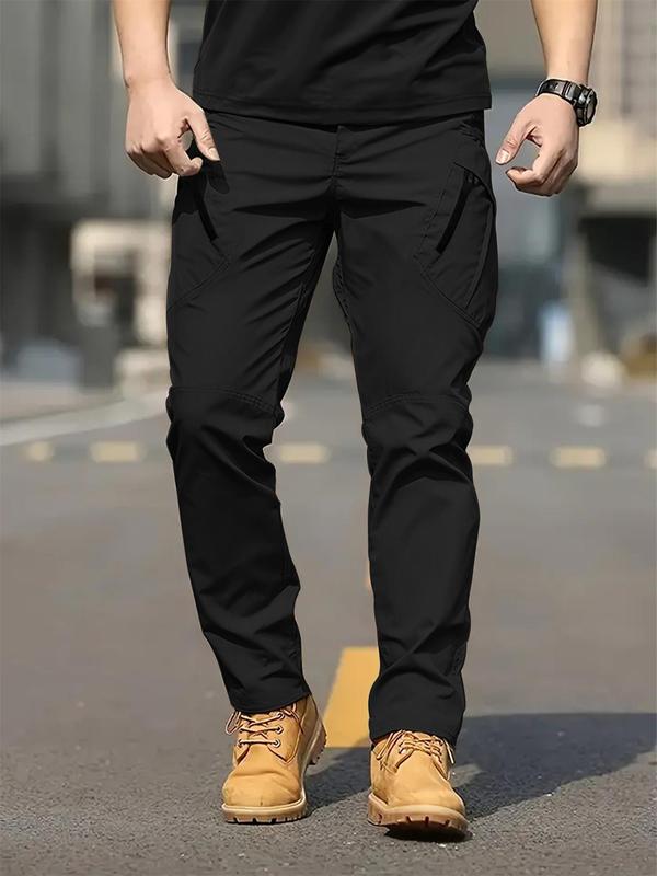 Men's Solid Color Flap Pocket Zipper Fly Cargo Pants without Belt, Casual Comfy Button Fly Trousers for Daily Wear, Men's Bottoms for All Seasons