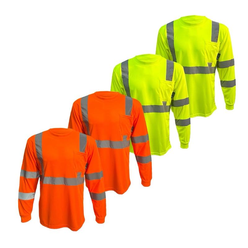 4 PACK - Class 3 High Visibilty Long sleeve safety shirt available in Orange and Yellow