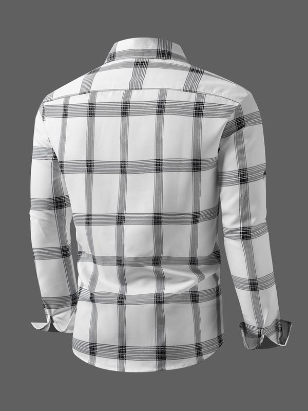 Men's Plaid Print Button Front Shirt, Casual Regular Fit Long Sleeve Collar Shirt for Spring & Fall, Men's Streetwear for Summer, Going Out Outfits