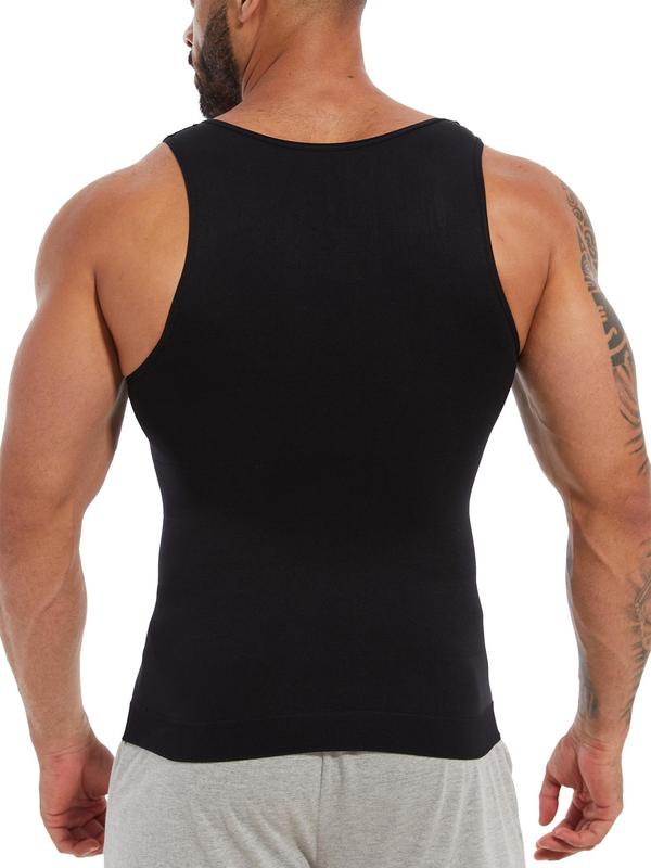 Men's Solid Color Compression Shapewear Tank Top, Breathable Comfortable Tummy Control Shaper, Men's Shapewear for Daily Wear