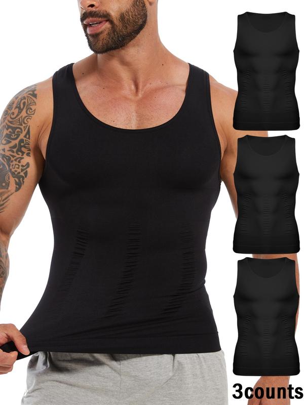 Men's Solid Color Compression Shapewear Tank Top, Breathable Comfortable Tummy Control Shaper, Men's Shapewear for Daily Wear