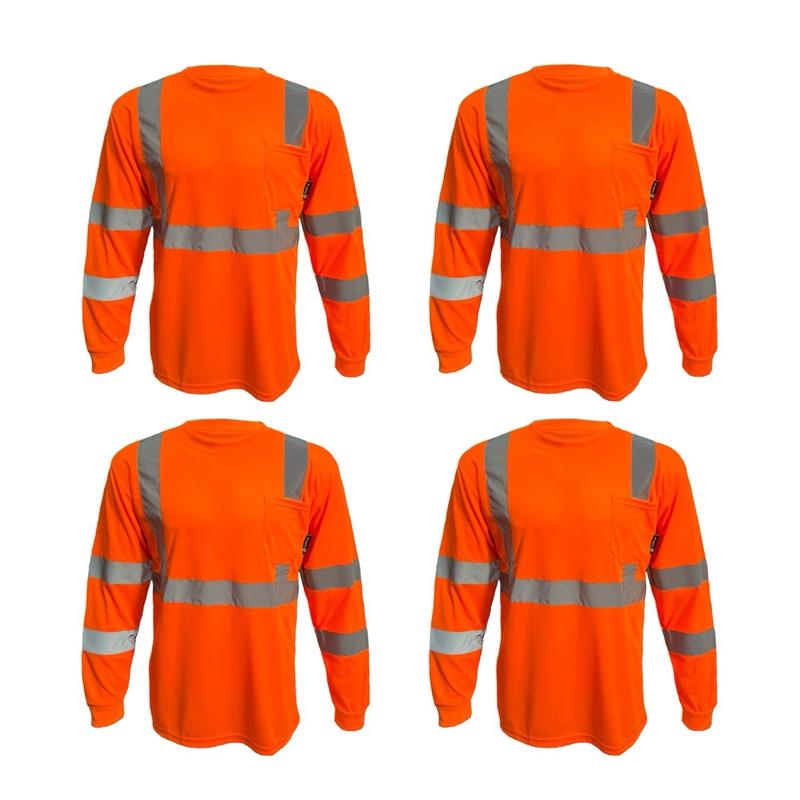 4 PACK - Class 3 High Visibilty Long sleeve safety shirt available in Orange and Yellow