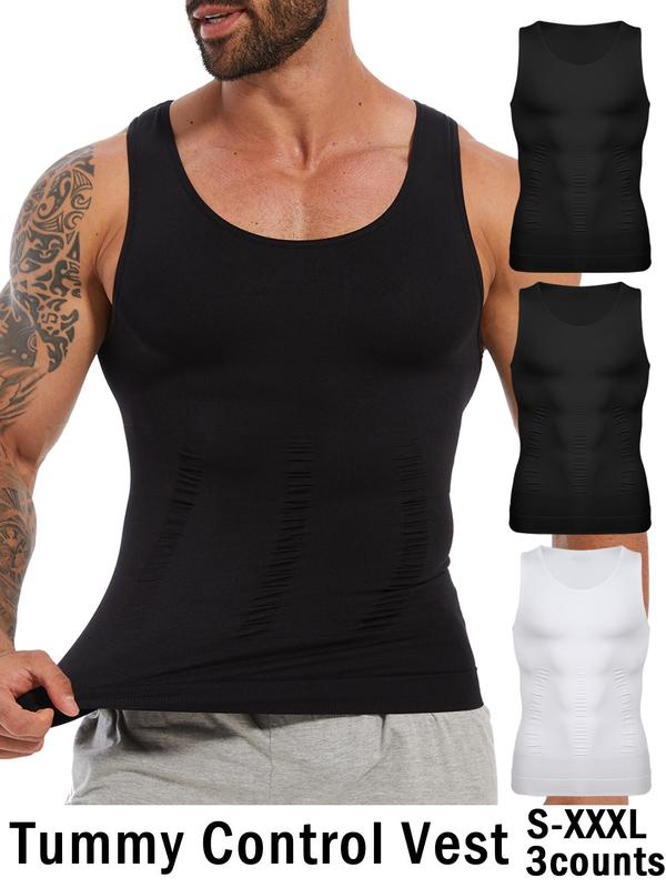 Men's Solid Color Compression Shapewear Tank Top, Breathable Comfortable Tummy Control Shaper, Men's Shapewear for Daily Wear