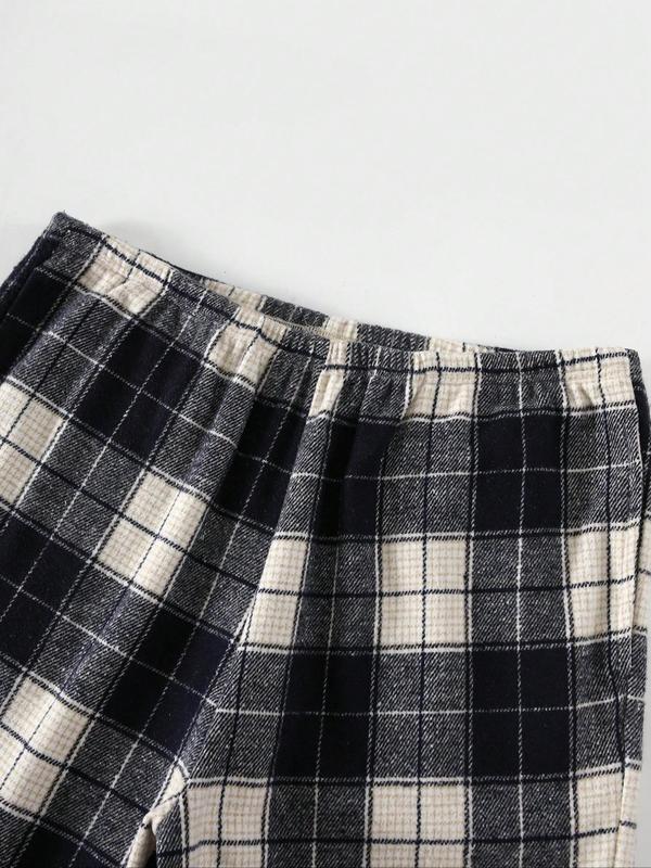 Men's Tartan Print Elastic Waist Pajama Pants, Casual Comfy Loungewear Trousers for Fall & Winter, Men's Sleepwear for Indoor Wear