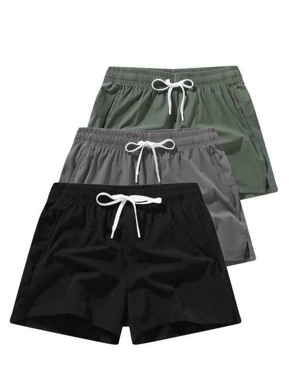 Men's Solid Drawstring Waist Shorts, Regular Fit Casual Pocket Shorts for Daily Outdoor Wear, Men's Bottoms for All Seasons